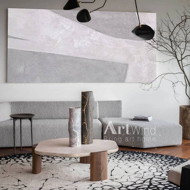 Gray Hand-painted Minimalism Abstract Canvas Artwork 2UN85